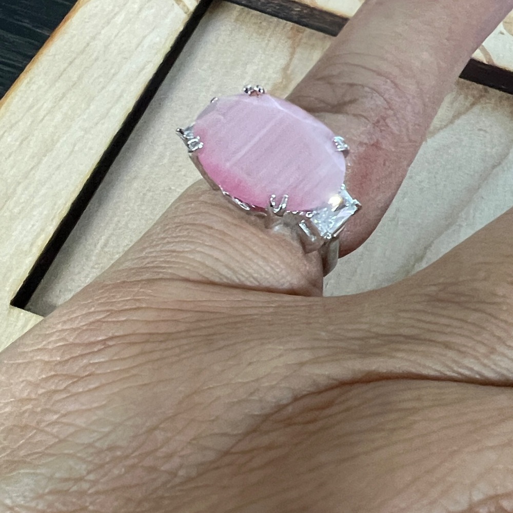Pink Stone Silver Ring Contemporary Modern Size 5 6.75